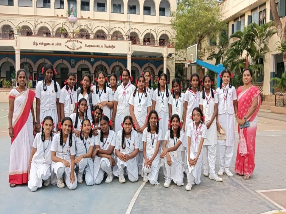 Junior Red Cross students participating in a health and hygiene activity