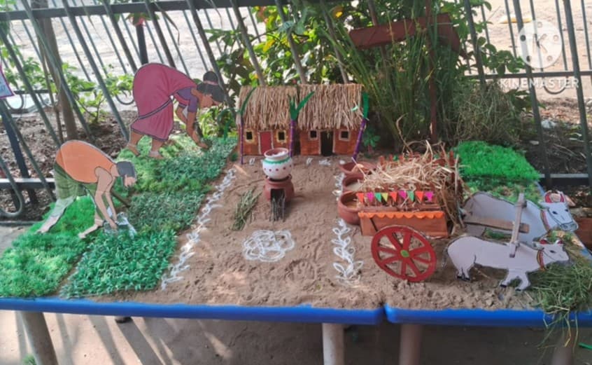 Traditional Pongal celebration display created by BKMHSS students